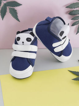 Baby Moo - Panda Blue Velcro Booties