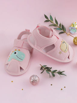 Baby Moo - Dinosaur Pink Velcro Booties