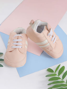 Baby Moo - Striped Peach Lace Up Sneakers