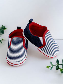Baby Moo - Striped Blue Slip-on Booties