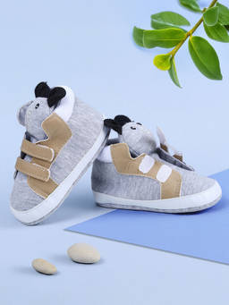 Baby Moo - Elephant Cute and Stylish Comfy Velcro Booties - Grey
