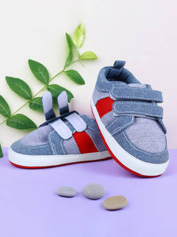 Baby Moo - Colour Blocked Cute and Casual Denim Velcro Booties - Blue and Red