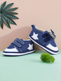 Baby Moo - Colour Blocked Hookloop Stylish and Casual Denim Velcro Booties - Blue