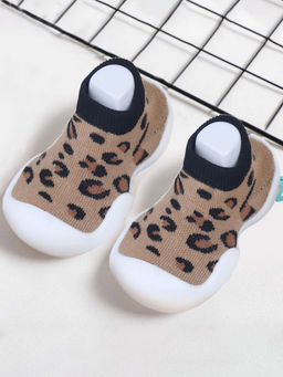 Baby Moo - Leopard Print Rubber Comfortable Sole Slip-On Sock Shoes - Brown