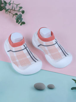 Baby Moo - Checked Rubber Comfortable Sole Slip-On Sock Shoes - Peach