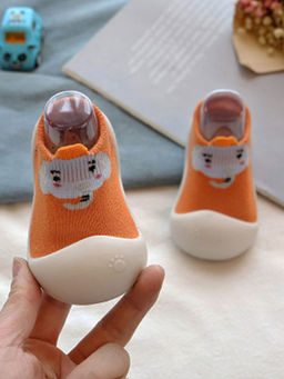 Baby Moo - Blushing Elephant Rubber Comfortable Sole Slip-On Sock Shoes - Orange