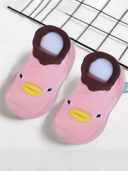 Baby Moo - Cute Duck Face Rubber Comfortable Sole Slip-On Sock Shoes - Pink