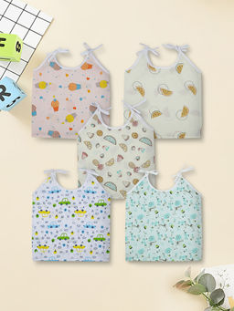 Baby Moo - Car And Nature Theme Round Neck Sleeveless Cotton Jhablas (Pack of 5)