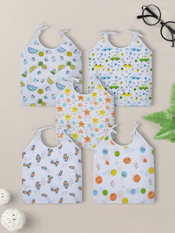 Baby Moo - Cars And Stars Round Neck Sleeveless Tie Knot Cotton Jhablas (Pack of 5)