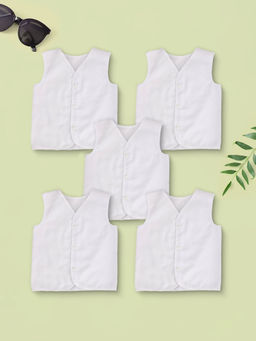 Baby Moo - Solid V-Neck Sleeveless White Cotton Jhablas (Pack of 5)