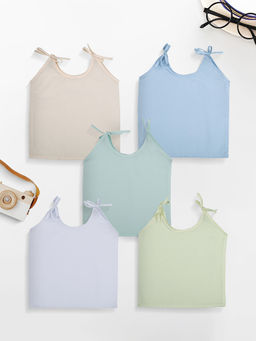 Baby Moo - Solid Round Neck Sleeveless Tie Knot Cotton Jhablas (Pack of 5)