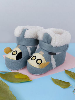 Baby Moo - Submarine Velcro Warm Furry Booties - Blue