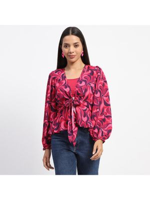 Abstract Print Tie Front Shirt main image 1