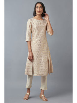 W - Beige Floral Kurta