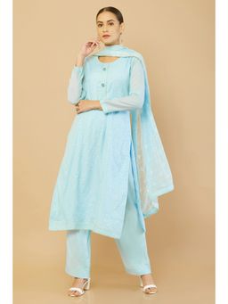 Soch - Blue Chanderi Unstitched Dress Material With Woven Sequins - 3 Meter Kurta Fabric