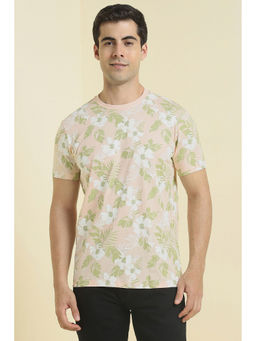 Allen Solly - Men Peach Floral Print Crew Neck T-shirt
