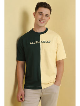 Allen Solly - Men Green and Cream Colorblock Crew Neck T-shirt