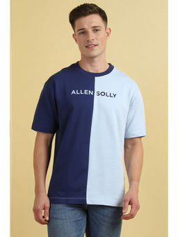 Allen Solly - Men Blue and Navy Blue Colorblock Crew Neck T-shirt