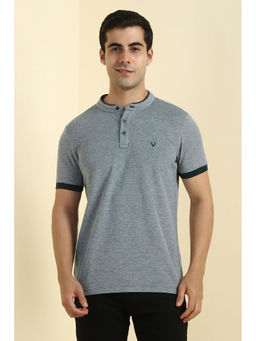 Allen Solly - Men Grey Textured Henley Neck T-shirt