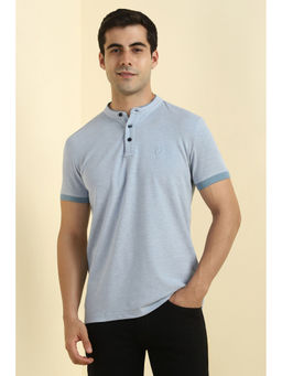 Allen Solly - Men Light Blue Textured Henley Neck T-shirt