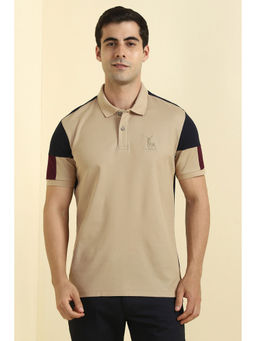 Allen Solly - Men Beige Colorblock Polo Neck T-shirt