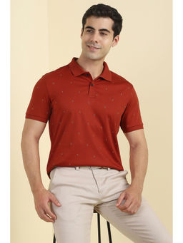 Allen Solly - Men Red Print Polo Neck T-shirt