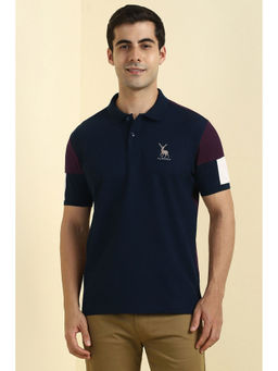 Allen Solly - Men Navy Blue Colorblock Polo Neck T-shirt