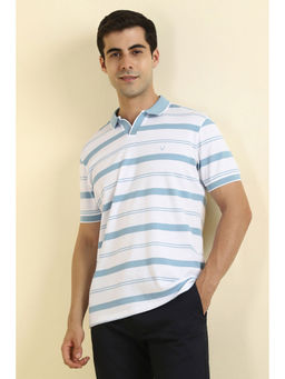 Allen Solly - Men White and Blue Stripes Polo Neck T-shirt