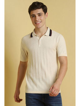 Allen Solly - Men Cream Textured Polo Neck T-shirt