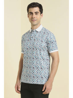 Allen Solly - Men Blue Floral Print Polo Neck T-shirt