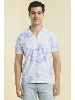 Allen Solly - Men Purple and White Print Polo Neck T-shirt