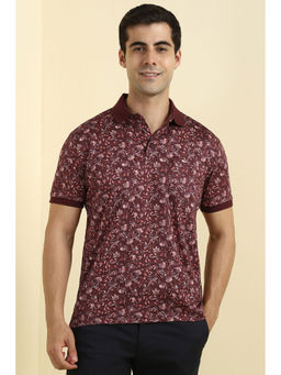 Allen Solly - Men Maroon Floral Print Polo Neck T-shirt