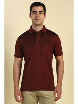 Allen Solly - Men Maroon Textured Polo Neck T-shirt