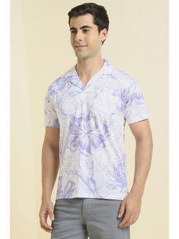 Allen Solly - Men Purple and White Print Polo Neck T-shirt