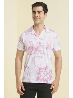 Allen Solly - Men Pink and White Print Polo Neck T-shirt