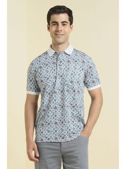 Allen Solly - Men Blue Floral Print Polo Neck T-shirt