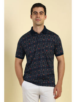 Allen Solly - Men Navy Blue Print Polo Neck T-shirt