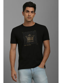 Louis Philippe - Men Black Graphic Print Crew Neck T-shirt