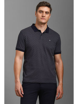 Louis Philippe - Men Navy Blue Print Polo Neck T-shirt