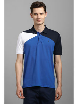 Louis Philippe - Men Blue Colorblock Polo Neck T-shirt