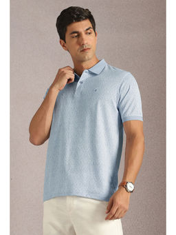 Louis Philippe - Men Light Blue Self Design Polo Neck T-shirt