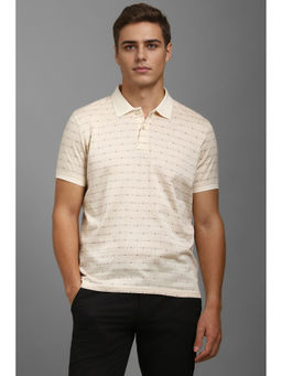 Louis Philippe - Men Beige Print Polo Neck T-shirt
