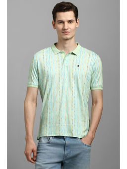 Louis Philippe - Men Green Stripes Polo Neck T-shirt