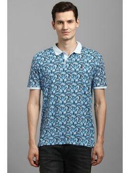 Louis Philippe - Men Blue Print Polo Neck T-shirt