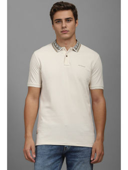 Louis Philippe - Men Cream Solid Polo Neck T-shirt