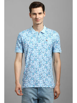 Louis Philippe - Men Light Blue Print Polo Neck T-shirt