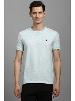 Louis Philippe - Men Light Blue Print Crew Neck T-shirt
