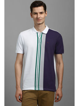 Louis Philippe - Men White and Purple Colorblock Polo Neck T-shirt