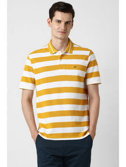 Peter England - Men Yellow Stripes Polo Neck T-shirt