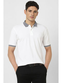 Peter England - Men White Solid Polo Neck T-shirt